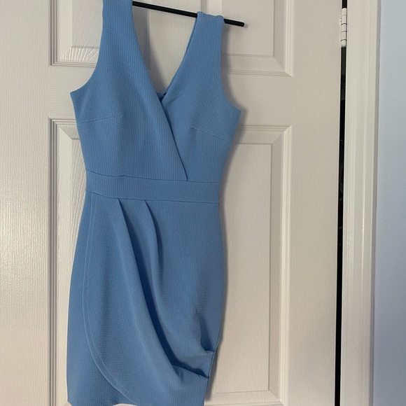 Flattering tulip hem blue dress wedding guest dress - Picture 2 of 4